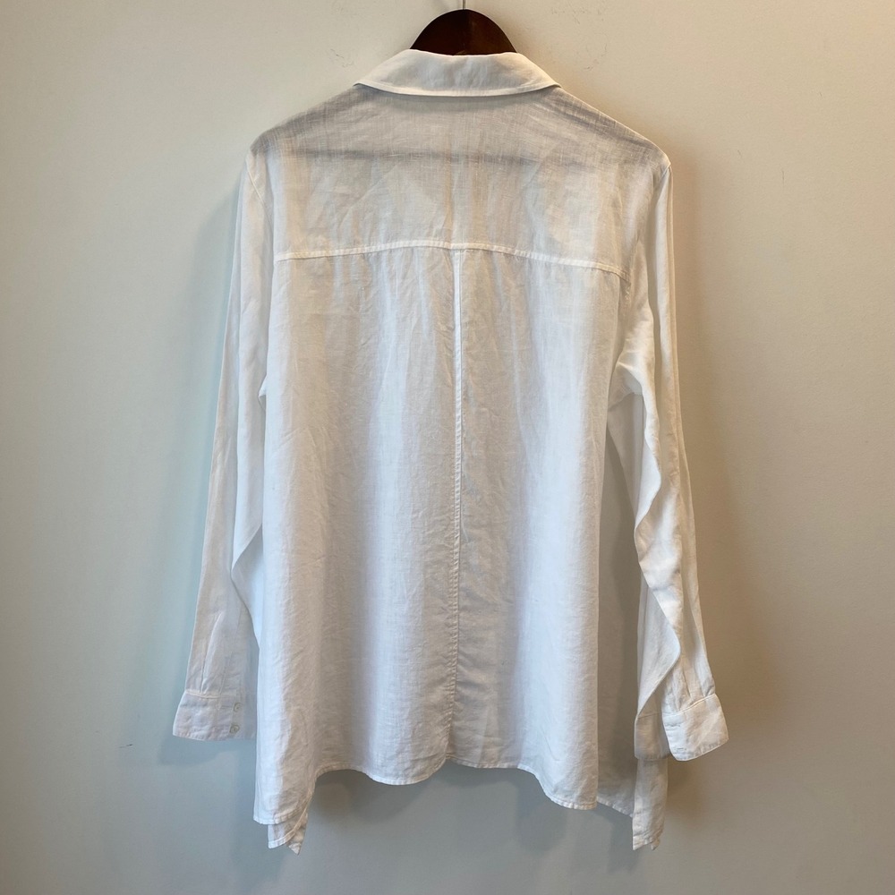 Eileen Fisher Shirt Womens L White Organic 100% Irish Linen Button Down Tunic - Picture 2 of 7